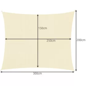   Napvitorla téglalap alakú 3x2 m bézs, UV álló, vízálló, rögzítőkkel