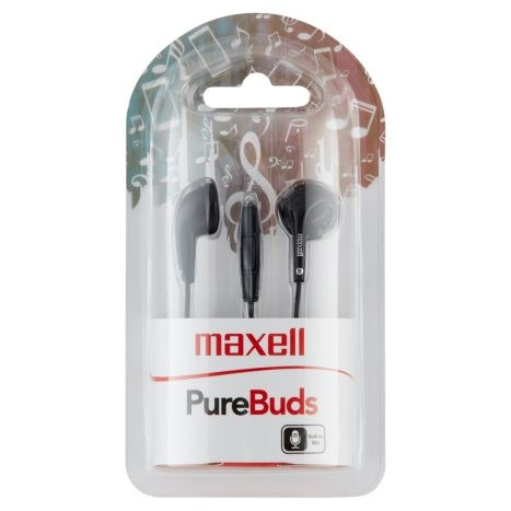 Maxell Purebuds + Mic Black Headphones