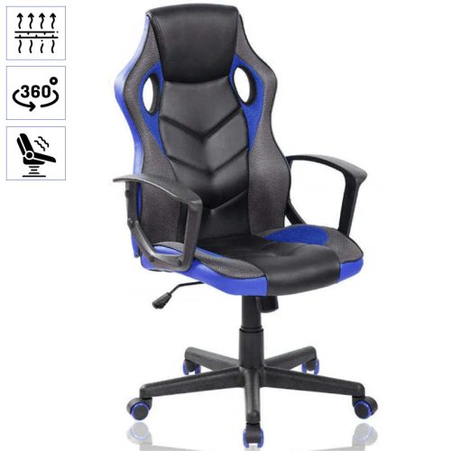 ZELUX gamer szék karfával kék - fekete színben