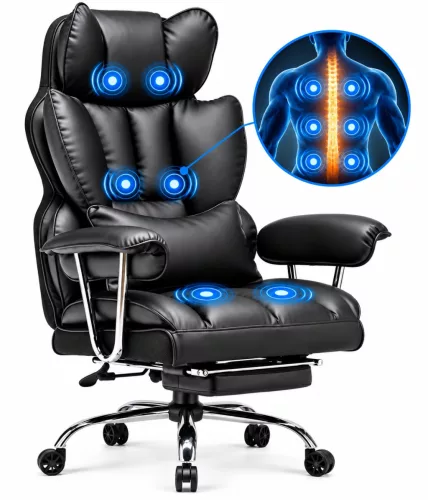 Masszázsfunkciós Ergonomikus Irodai Szék Lábtartóval 180 kg, döntheto funkció