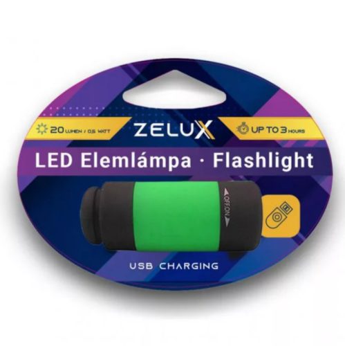 Zelux Led USB tölthető Elemlámpa 0,5W zöld