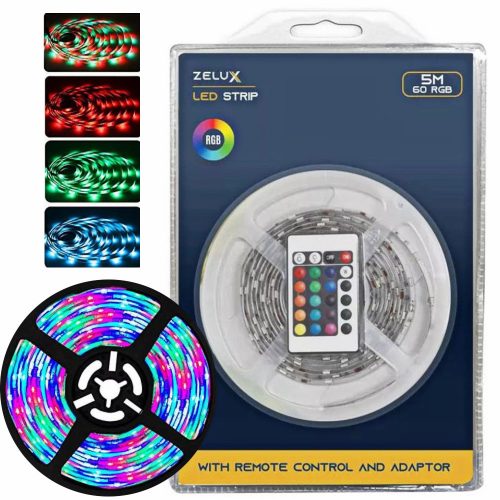 Zelux LED strip set RGB color 5 meters - with remote control and power supply