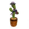 Interaktív visszabeszélő táncoló, zenélő, világító kaktusz, lila kalappal