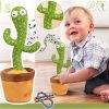 Interaktív visszabeszélő táncoló, zenélő, világító kaktusz, lila kalappal