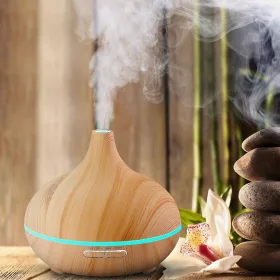   Aromaterápiás világosbarna Párologtató ultrahangos párásító, illatosító (400 ML)