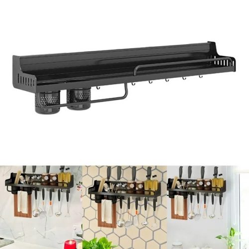 Fali konyhai rendszerező - akasztók és polc rész közelről