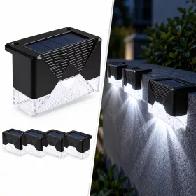   Napelemes Kültéri LED Lámpa  Alkonyatérzékelő, IP65, Hideg Fehér Fény, Fekete