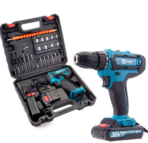 Cordless drill and screwdriver set with 28 accessories + 2 36V Li-ion batteries
