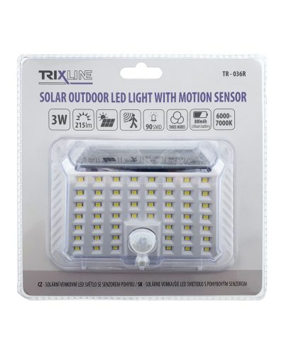 Napelemes  LED lámpa mozgásérzékelővel átlásztó burkolattal TR 036R
