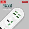 Házózati elosztó 3 utas + 4 X USB 2 méter kapcsolós