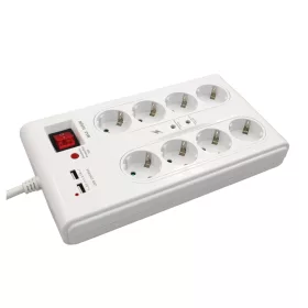   8 utas elosztó kapcsolóval  2 x USB +túlfesz+ túláram védelem 3 méter