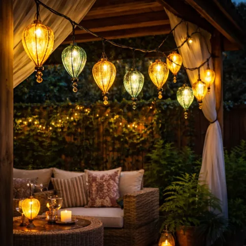 Napelemes kerti lampion szett 10 db, LED dekor lámpa, meleg fehér, IP44