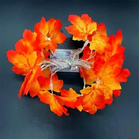  Őszi falevél LED izzósor dekoráció 40 db LED , 8 m meleg fehér , juharfalevél