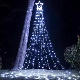 Karácsonyi 300 LED Dekoráció Fényfüzér csúcsdísszel - Adapteres hidegfehér C3001