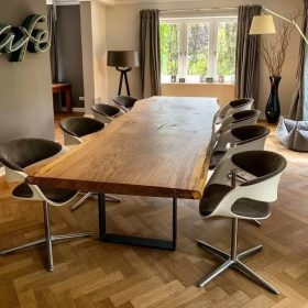   Kézimunkával készített vidéki stílusú nagyméretű étkezőasztal keményfa 4 méter