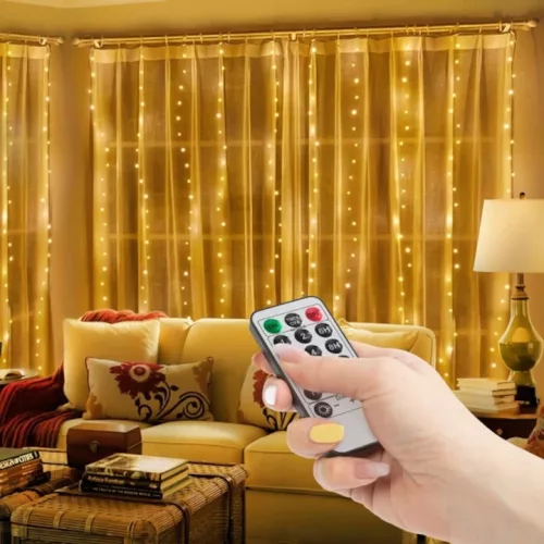 LED fényfüggöny 300 Led 3x3 m-es 8 programos melegfehér