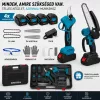 Akkus metszőolló és mini láncfűrész szett, 4 akku, kefementes motor