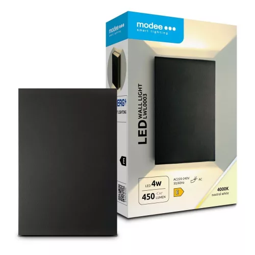 Modee LED kültéri fali lámpa 4W, 450 lumen, IP65, fekete természetes fehér fény