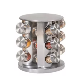   Forgatható fűszertartó állvány 12 db üveggel – Rozsdamentes acél, 22 cm inox