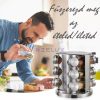 Forgatható fűszertartó állvány 12 db üveggel – Rozsdamentes acél, 22 cm inox