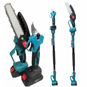   Akkus magassági ágvágó láncfűrész és metszőolló, teleszkópos nyél