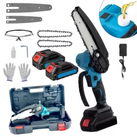   Akkus mini láncfűrész 6" és 8" vezetőlap, 2 akku, láncolajozás