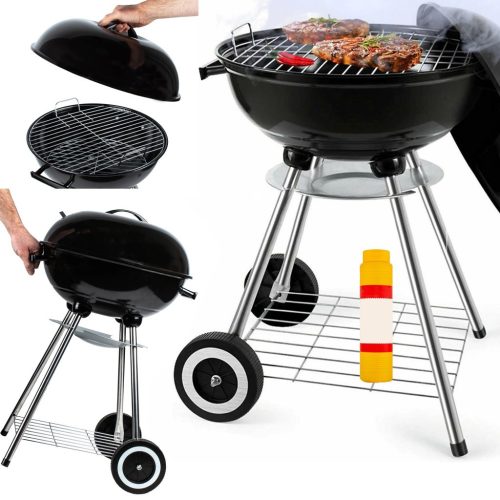 Grill Master faszenes kerti grill fedéllel - mobil, kerekes kivitel extra tároló