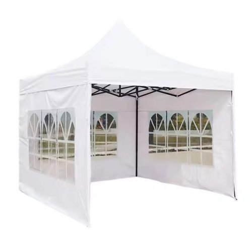 Összecsukható kerti pavilon + ablakos oldalfal 3x3m-es méretben - fehér