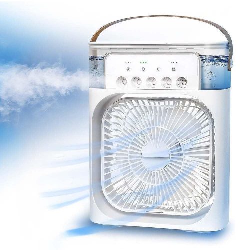Párásítóval ellátott asztali ventilátor, 600 ml, 3 fokozat, LED világítás, USB-s