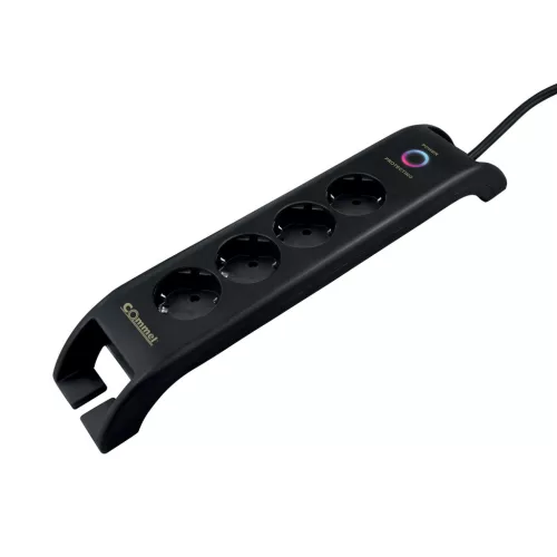 Hosszabbító túlfeszültség védelemmel 4 aljzat + 2x USB, 2 m kábel, 16A, fekete