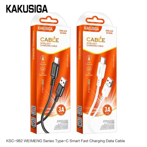 KAKU smart gyorstöltő és adatkábel fekete 3A - Type-C