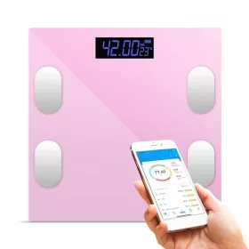   Okos Személymérleg LCD Kijelzővel, rózsaszín, applikációs elemzés, Edzett Üveg