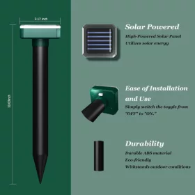 Szolár vakondriasztó - napelemes ultrahangos vakondriasztó 30 m hatótáv, IP44