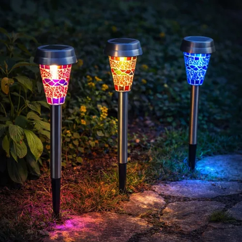 LED Szolár Napelemes Leszúrható Kerti Lámpa Mozaiküveg Dekor Búrával, 39 cm