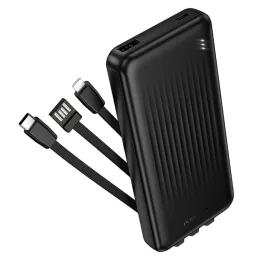 10000 mAh powerbank beépített kábelekkel USB-C Lightning USB, kijelző, fekete