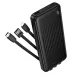 10000 mAh powerbank beépített kábelekkel USB-C Lightning USB, kijelző, fekete