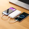 10000 mAh powerbank beépített kábelekkel USB-C Lightning USB, kijelző, fekete