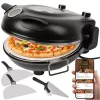 1200W Elektromos Pizza Sütő 420°C Kerámia Kővel, 30 cm, Időzítővel és Légkeringe