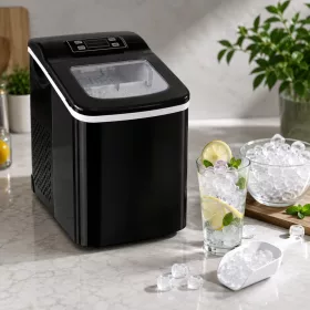   Elektromos jégkészítő 12 kg/24h, gyors jég adagoló, LCD, időzítő, fekete inox