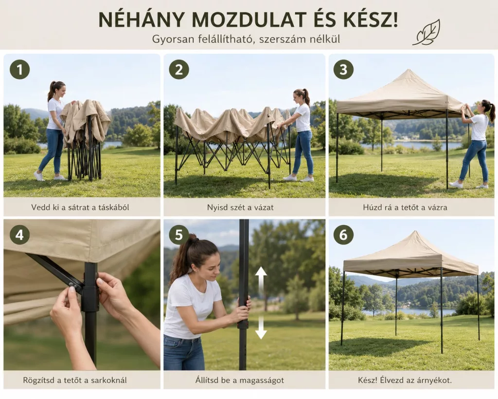 Bézs összecsukható pavilon egyszerű összeszerelése