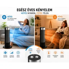   Hűtő-Fűtő Oszlopventilátor 2000 W Termosztát, Oszcilláció, Csendes DC Motor