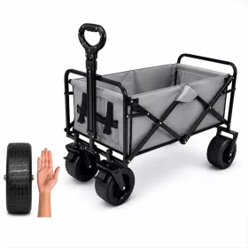   Szürke Összecsukható Kézikocsi 150 L, 200 kg Teherbírás, Terepkerekekkel, Fékes