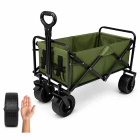   Zöld Összecsukható Kézikocsi 150L, 200kg Teherbírás, nagy Terepkerekekkel, Fékes