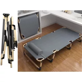Összecsukható Kempingágy 190 × 68 cm, Állítható Háttámla, Párna, 120 kg, Szürke