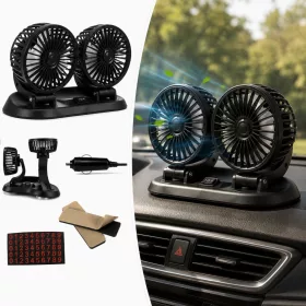   Autós dupla ventilátor 12V - 360° forgatható, 2 sebességfokozat