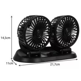 Autós dupla ventilátor 12V - 360° forgatható, 2 sebességfokozat
