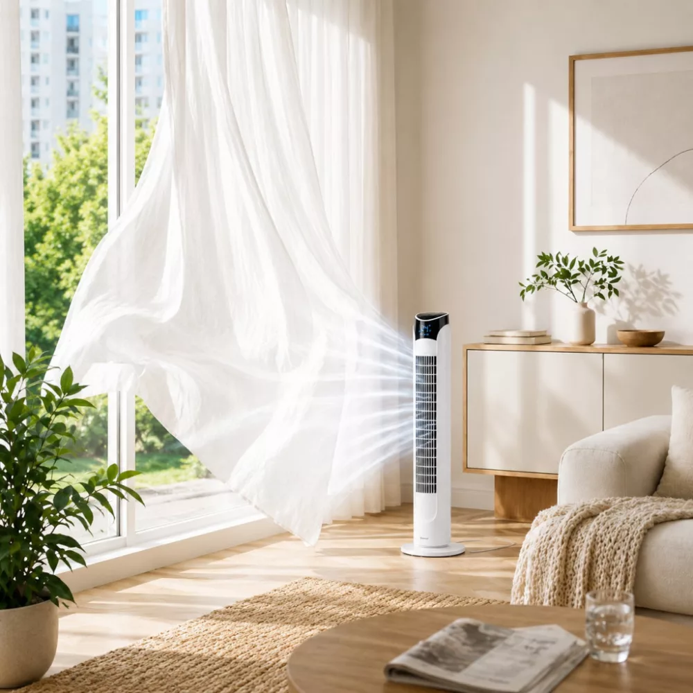 Fehér oszlopventilátor kis helyigénnyel