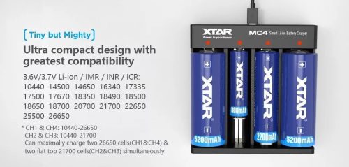 Xtar MC4 akkumulátor töltő 4 db lithium akkumulátorhoz