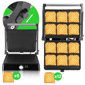 Elektromos grill és melegszendvics sütő, tapadásmentes, 2200W, 180°-ban nyitható