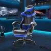 Zelux gamer szék öko-bőr borítással, lábtartóval, karfáfal, fekete-kék